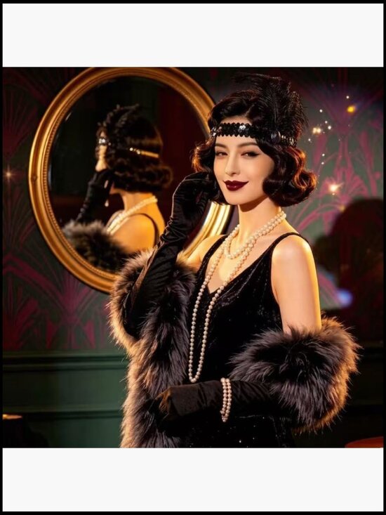 1920s Flapper Headband Black Sequins Feather Gatsby Party Hair Accessory 20 Pack